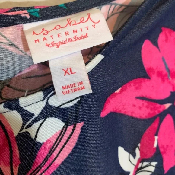 Isabel Maternity (XL) Pink Navy Teal Floral Top with Cold Shoulder and ruffles - Picture 8 of 9